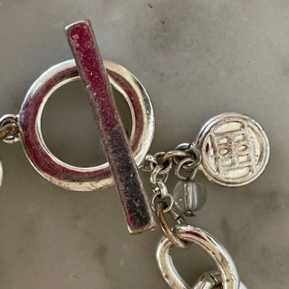 HOUSE OF HARLOW 1960 Crystal Jeweled Padlock & Key Silvertone Link Brace… - Picture 10 of 16